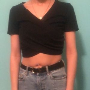 black wrap crop top